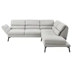 Ecksofa 253-363/212-253 cm in Flachgewebe Hellgrau Armteilverstellung, Relaxfunktion, Kopfteilverstellung 253-363/212-253 cm