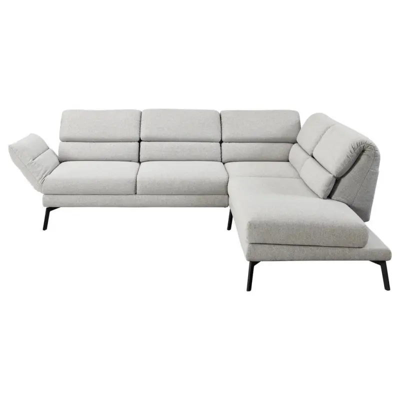 Ecksofa 253-363/212-253 cm in Flachgewebe Hellgrau Armteilverstellung, Relaxfunktion, Kopfteilverstellung 253-363/212-253 cm