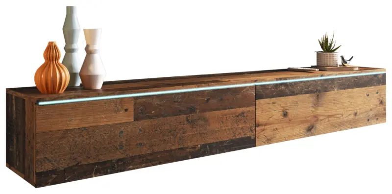 Lowboard ca. 180x30 cm mit LED Eiche Old Vintage