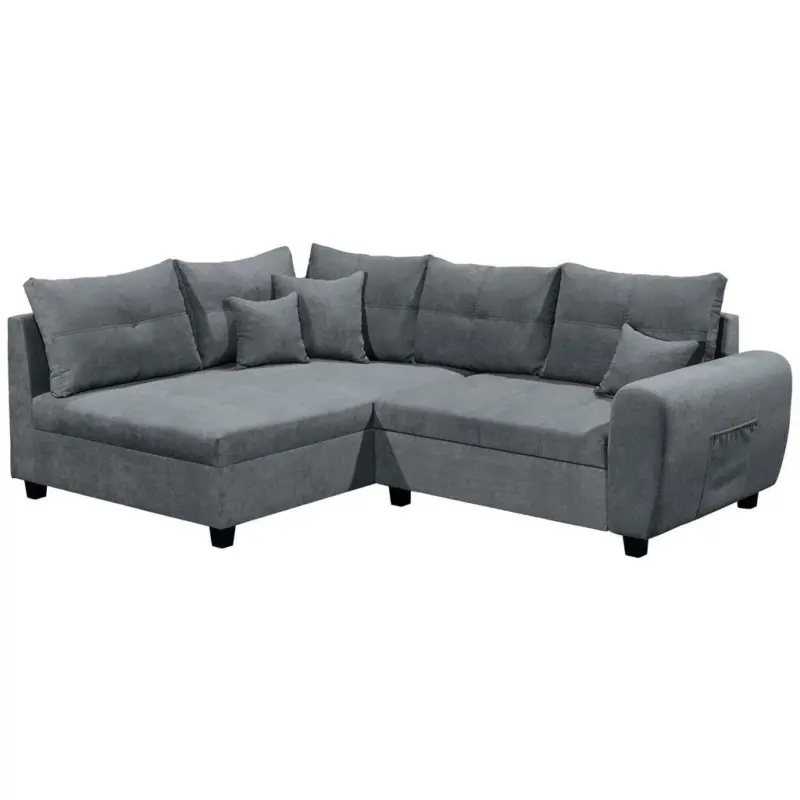Ecksofa 176/248 cm in Mikrovelours Anthrazit Zierkissen, R&uuml;ckenkissen, Schlaffunktion, R&uuml;cken echt 176/248 cm