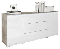 Sideboard Vera mit LED ca. 150 cm Wei&szlig; Hochgl./Grau