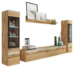 Wohnwand Vera ca.240x130x33cm Eiche Wotan mit LED