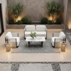 Loungegarnitur Coralie Creme Metall/Outdoorstoff +Abdeckung