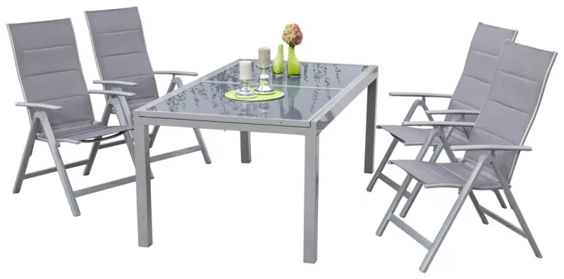 Gartengarnitur 5-tlg. Taviano Metall/Textil/Glas