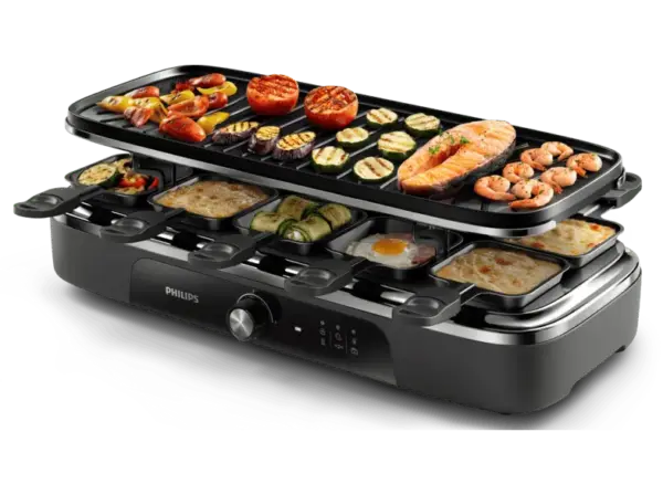 Philips HD 6421/80 Series 5000 Raclette Grill 2-in-1 (in Schwarz, f&uuml;r 10 Personen, 1500 Watt)