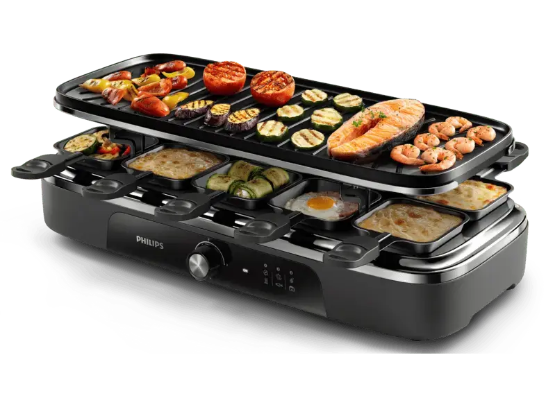 Philips HD 6421/80 Series 5000 Raclette Grill 2-in-1 (in Schwarz, f&uuml;r 10 Personen, 1500 Watt)