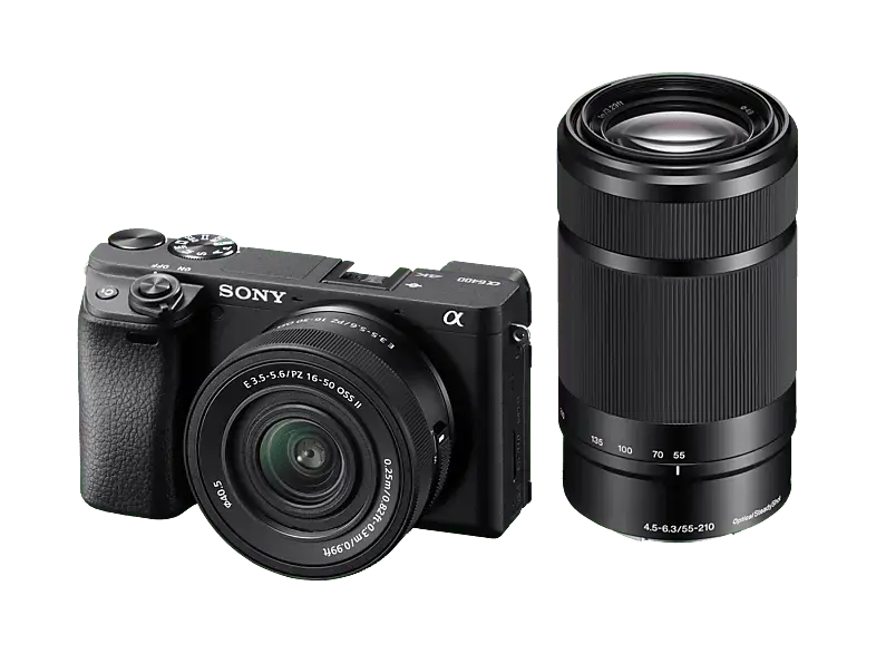 Sony Alpha 6400 Kit Systemkamera mit Objektiv 16-50 mm & & 55-210 mm, 7.6 cm Display Touchscreen, WLAN, Schwarz