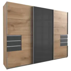 Schiebet&uuml;renschrank 270/210/64 cm, in Graphitfarben, Eichefarben, 3 T&uuml;r(en)