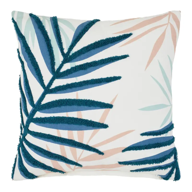 Zierkissen Bl&auml;tter Blau/Beige ca. 45x45cm