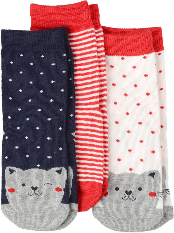 3 Paar Baby Socken mit Katzen-Motiven