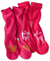 2 Paar Kinder-Socken mit Tiermotiven, rot