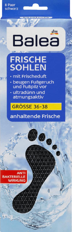 Balea Frischesohlen - schwarz - Größe: 36-38, 8 Paar