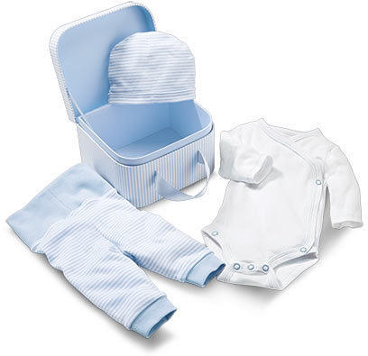 Baby-Geschenk-Set aus Bio-Baumwolle, hellblau-weiß