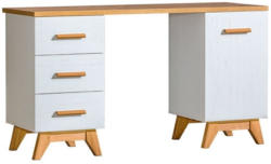 Schreibtisch Panduros 12, Farbe: Kiefer Weiß / Eiche Braun - Abmessungen: 79 x 140 x 52 cm (H x B x T)