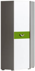 Jugendzimmer - Drehtürenschrank / Eckkleiderschrank Klemens 07, Farbe: Grün / Weiß / Grau - Abmessungen: 190 x 73 x 73 cm (H x B x T)