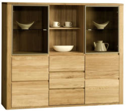 Vitrine Jussara 12, Farbe: Natur, Eiche teilmassiv - 150 x 178 x 42 cm (H x B x T)