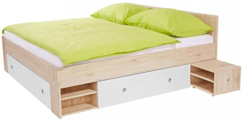 Bett Azurro 160x200cm San Remo/Weiß Eichefarben, Hellbraun, Weiß