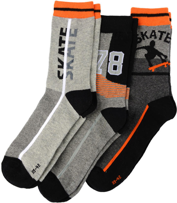 3 Paar Jungen Socken mit Skater-Motiv