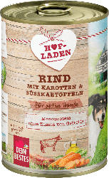 Dein Bestes Nassfutter für Hunde, Hofladen, Rind mit Karotten und Süßkartoffeln für aktive Hunde