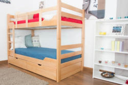 Etagenbett für Erwachsene Easy Premium Line K12/n inkl. 2 Schubladen und 2 Abdeckblenden, Kopf- und Fußteil gerade, Buche Vollholz massiv Natur - Maße: 90 x 200 cm, teilbar