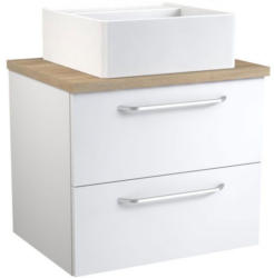 Waschtischunterschrank Barasat 66, Farbe: Weiß glänzend / Eiche - 53 x 60 x 46 cm (H x B x T)