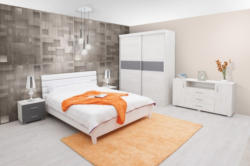 Schlafzimmer Komplett - Set M Bermeo, 5-teilig, teilmassiv, Farbe: Eiche Weiß / Anthrazit / Weiß
