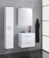 Badezimmermöbel - Set L Pune, 3-teilig inkl. Waschtisch / Waschbecken, Farbe: Weiß glänzend