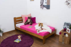 Kinderbett / Jugendbett Kiefer Vollholz massiv Eichefarben A27, inkl. Lattenrost - Abmessung 90 x 200 cm