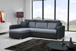 Polstermöbel Loris mit Ottomane rechts in grau / schwarz mit Bettfunktion und Staukasten - Abmessungen: 235 x 179 cm (B x T)
