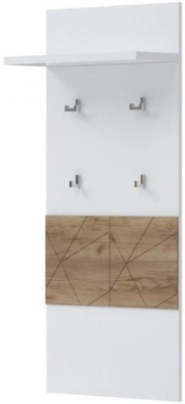 Garderobe Manase 12, Farbe: Eiche Braun / Weiß Hochglanz - 126 x 59 x 22 cm (H x B x T)