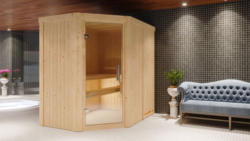 Sauna Alice 07, 68 mm Wandstärke - 196 x 151 x 198 cm (B x T x H) - Ausführung:inkl. Ofen mit externer Steuerung