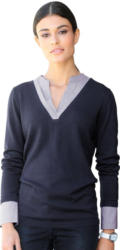 Alba Moda Pullover mit gestreiften Einsätzen aus Webware