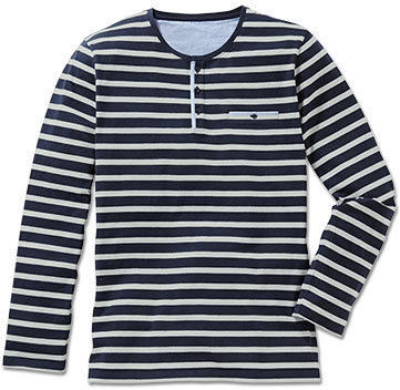 Henley-Langarmshirt, blau-grau gestreift