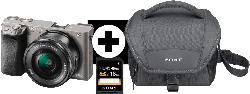Systemkameras - SONY Alpha 6000 KIT (ILCE-6000L) + Tasche + Speicherkarte Systemkamera 24.3 Megapixel mit Objektiv 16-50 mm , 7.5 cm Display , WLAN