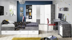 Eck-Kleiderschrank Emily Betonoptik lichtgrau/weiß matt