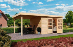 KARIBU Set: Gartenhaus »Arnis 3«, BxT: 487x237 cm, inkl. Anbaudach