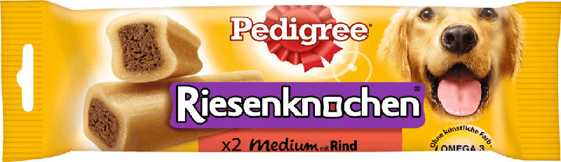 Pedigree Snack für Hunde, Riesenknochen Medium Rind, für mittlere Hunde, 2 Stück