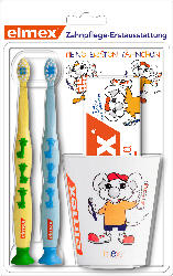 elmex Kinder Zahnpflegeset mit 2x Zahnbürste, Zahncreme 50ml und 1x Becher