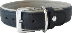 Das Lederband Hundehalsband Amsterdam, Navy / Grey, Breite 25 mm / Länge 35 cm
