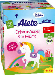 Alete Quetschbeutel Einhorn-Zauber Rote Früchte ab 6. Monat, 4x90g