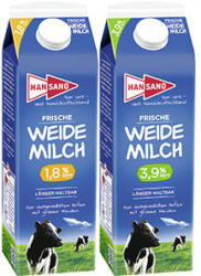 Hansano Weidemilch 3,9/1,8% Fett jede 1-Liter-Packung