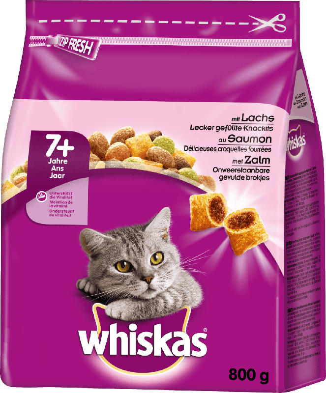 Whiskas Trockenfutter für Katzen, Senior 7+ mit Lachs