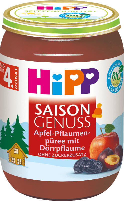 Hipp Früchte Saison Genuss Apfel-Pflaumenpüree mit Dörrpflaume nach dem 4. Monat