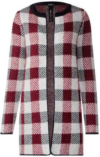 Lange Karo-Strickjacke
