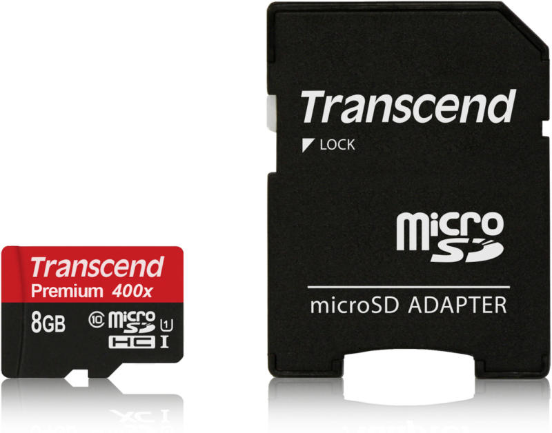 Transcend 8GB microSDHC Class 10 UHS-I 400x Speicherkarte + SD Adapter NEU OVP