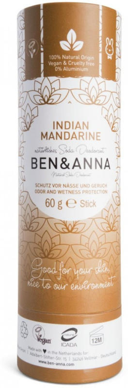 Ben & Anna Natural Soda Deodorant Stick Papertube - Indian Mandarine