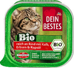 Dein Bestes Bio, Nassfutter für Katzen, reich an Rind mit Kalb, Erbsen und Rapsöl