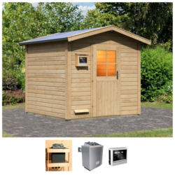 KARIBU Saunahaus »Bosse 2«, BxTxH: 231x231x239 cm, 9 kW Ofen mit ext. Steuerung