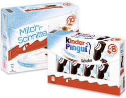 kinder Pingui 8 x 30 = 240 g oder Milch-Schnitte 10 x 28 = 280 g, jede Packung