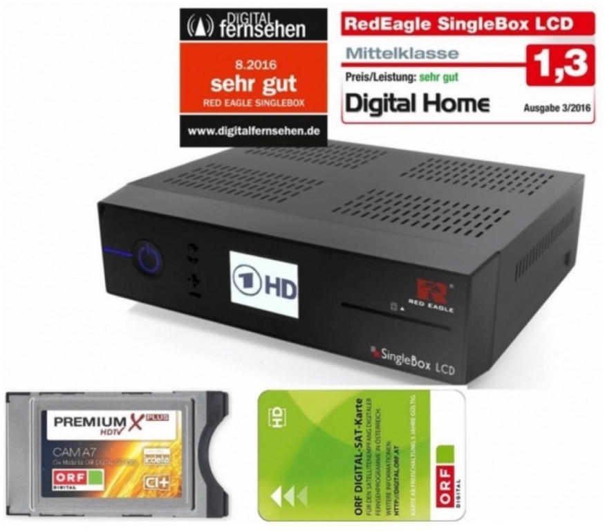 Red Eagle SingleBox LCD E2 Linux Sat Receiver inkl ORF Karte und CI+